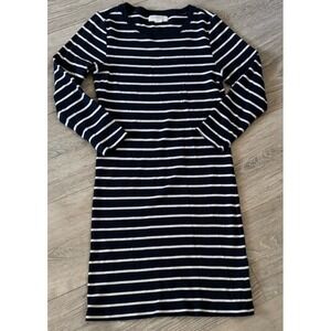 Forever 21‎ Dress Size XS Blue White Striped Long Sleeve Stretch Mini Cotton